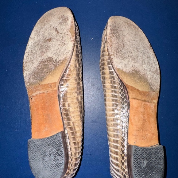 Manolo Blahnik Tan Snakeskin Flats